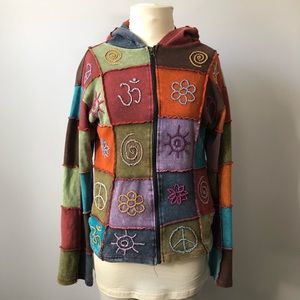 Patchwork Peace and Love Zip up Hoodie